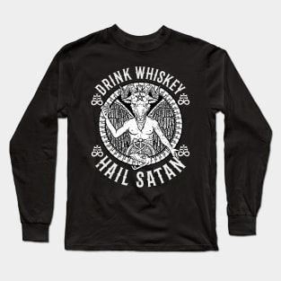 Drink Whiskey Hail Satan - Satanic Baphomet Gift Long Sleeve T-Shirt